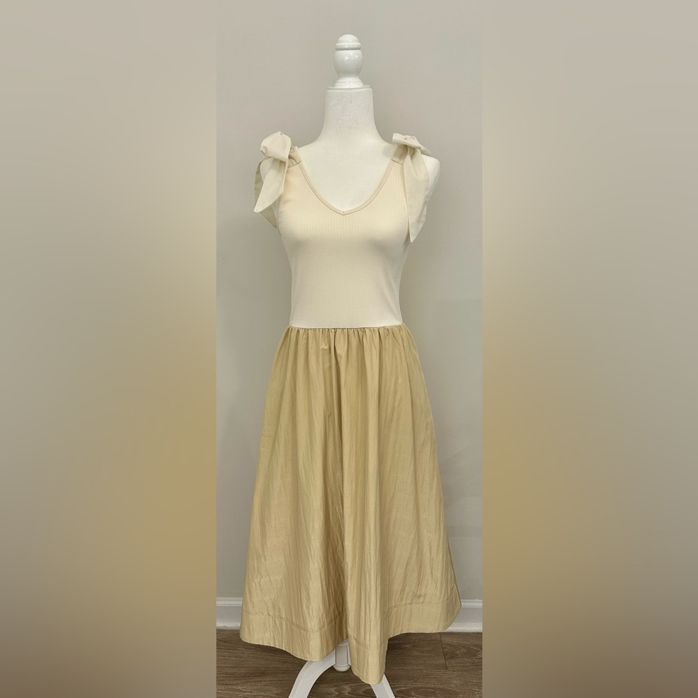 Glam Cream and Tan Midi Dress